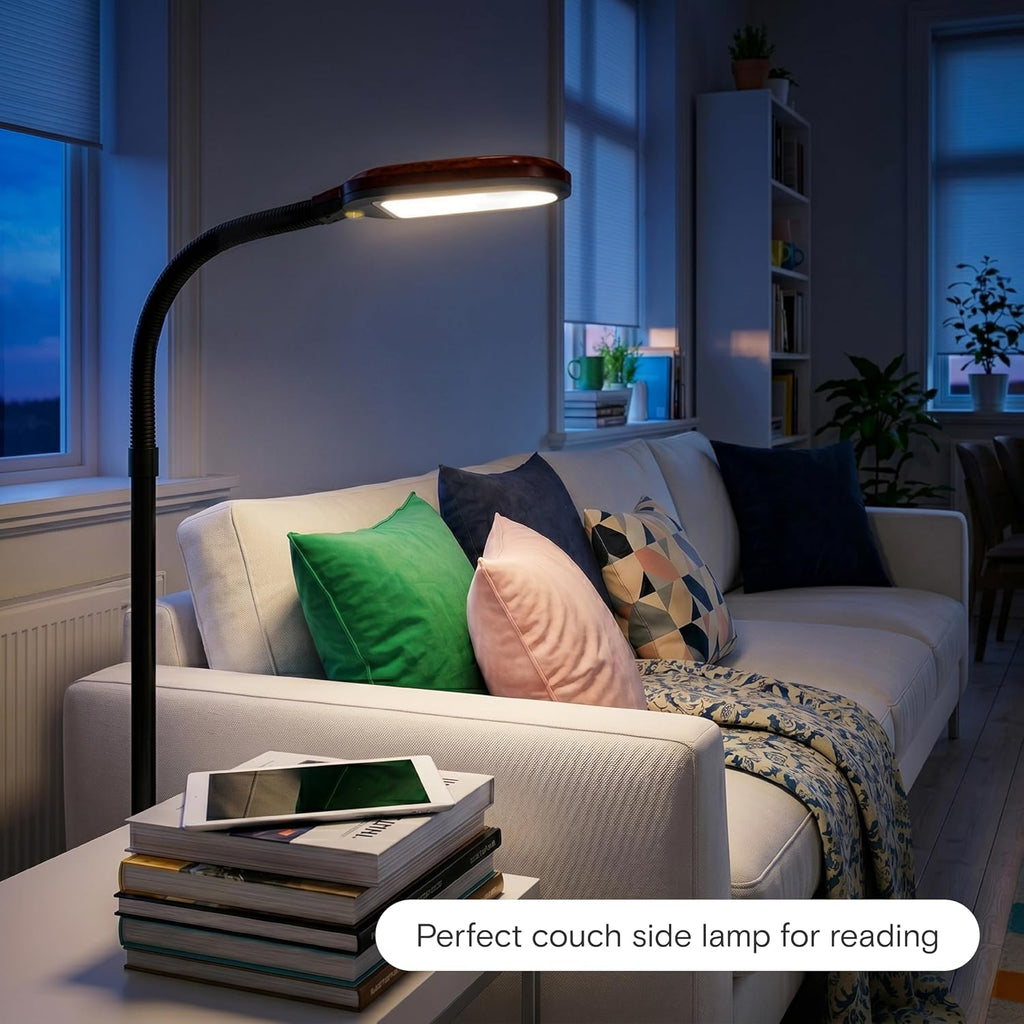 Brightech Litespan - Bright LED Floor Reading Lamp for Over Chair Crafts and Reading, Estheticians' Light for Lash Extensions, Adjustable Standing Lamp for Living Room, Bedroom, Office - Havana Brown
