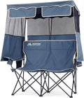 Double Camping Chair with Canopy,2 Person Folding Chair with Canopy, Blue