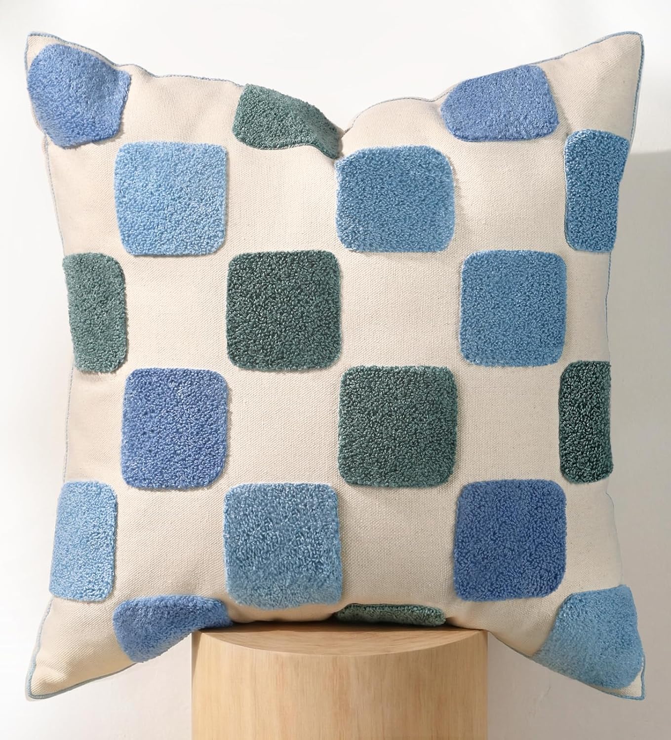Embroidered Throw Pillow Cover 18x18 Inch, Colorful Plaid