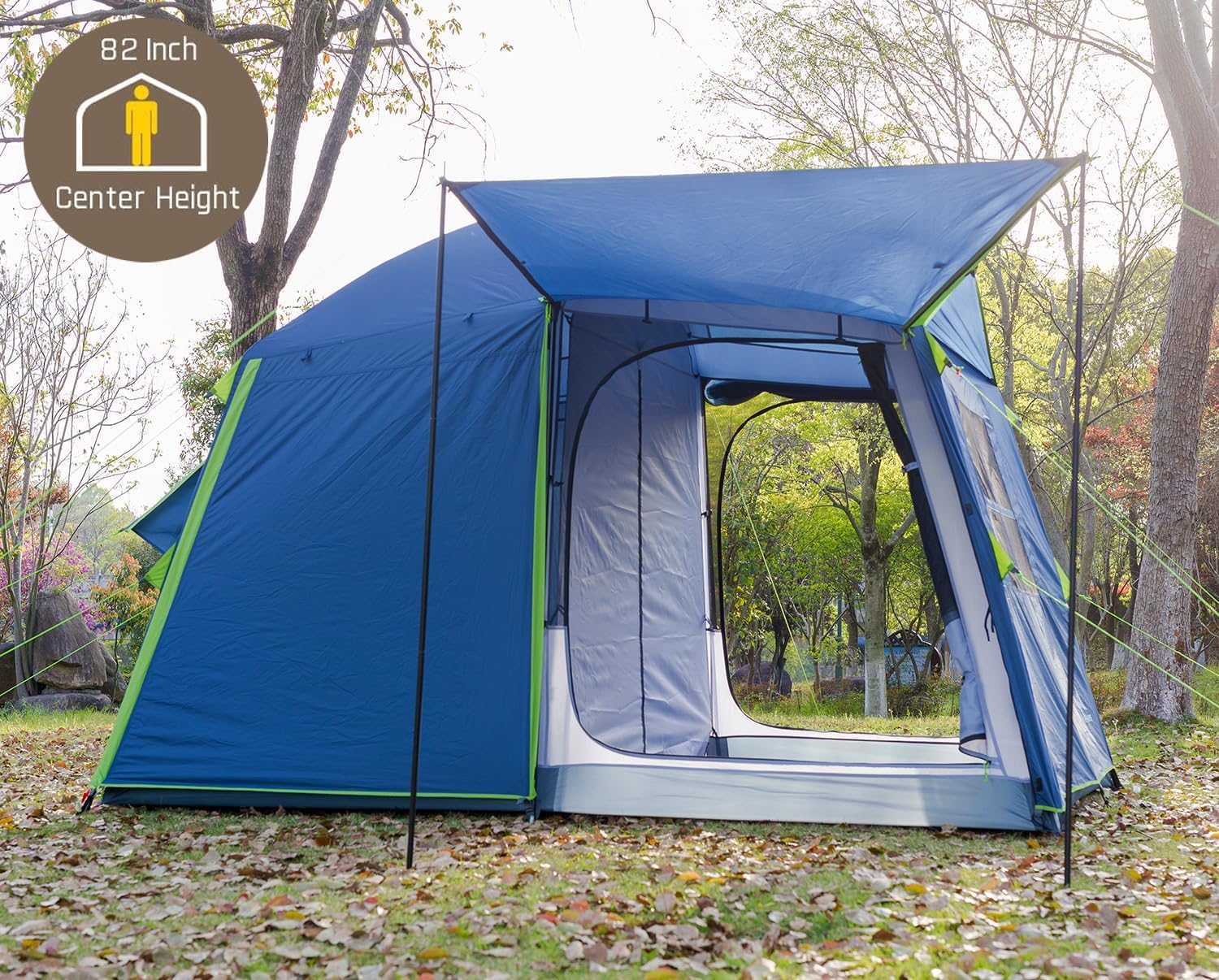 Three Bears 6-Person Tent, 3000mm Waterproof Double-Layer Tent with Room Dividers, Family Tent with Color-Coded Connection Buckles, Front and Rear Vestibules Can Be Set Up as Sunshade Canopies