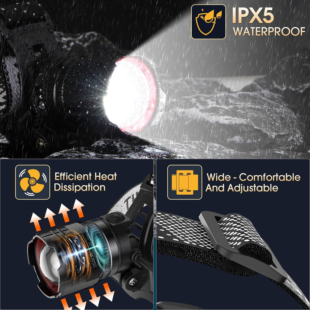 ATDOALL Headlamp Rechargeable, Super Bright LED Head Lamps 2-Pack Headlight
