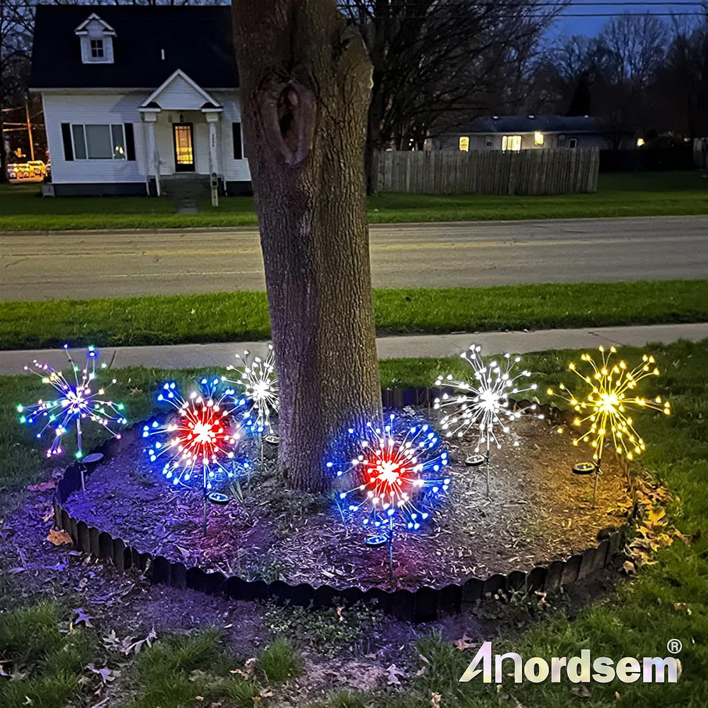 Anordsem Solar Firework Lights Outdoor Garden Fairy Lights 2 Pack Red Blue
