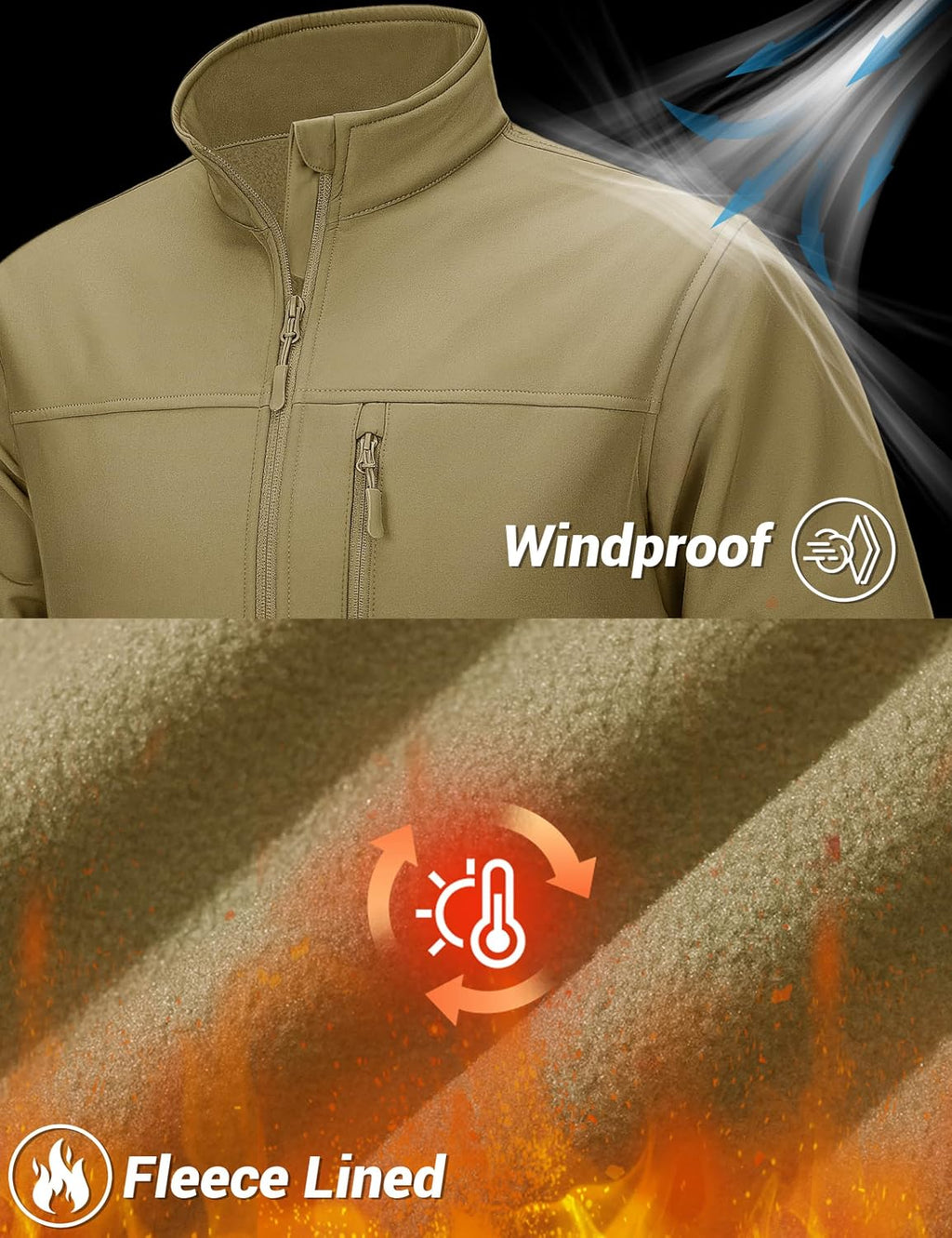 TACVASEN Mens Lightweight Softshell Jacket Fleece Waterproof Windbreaker