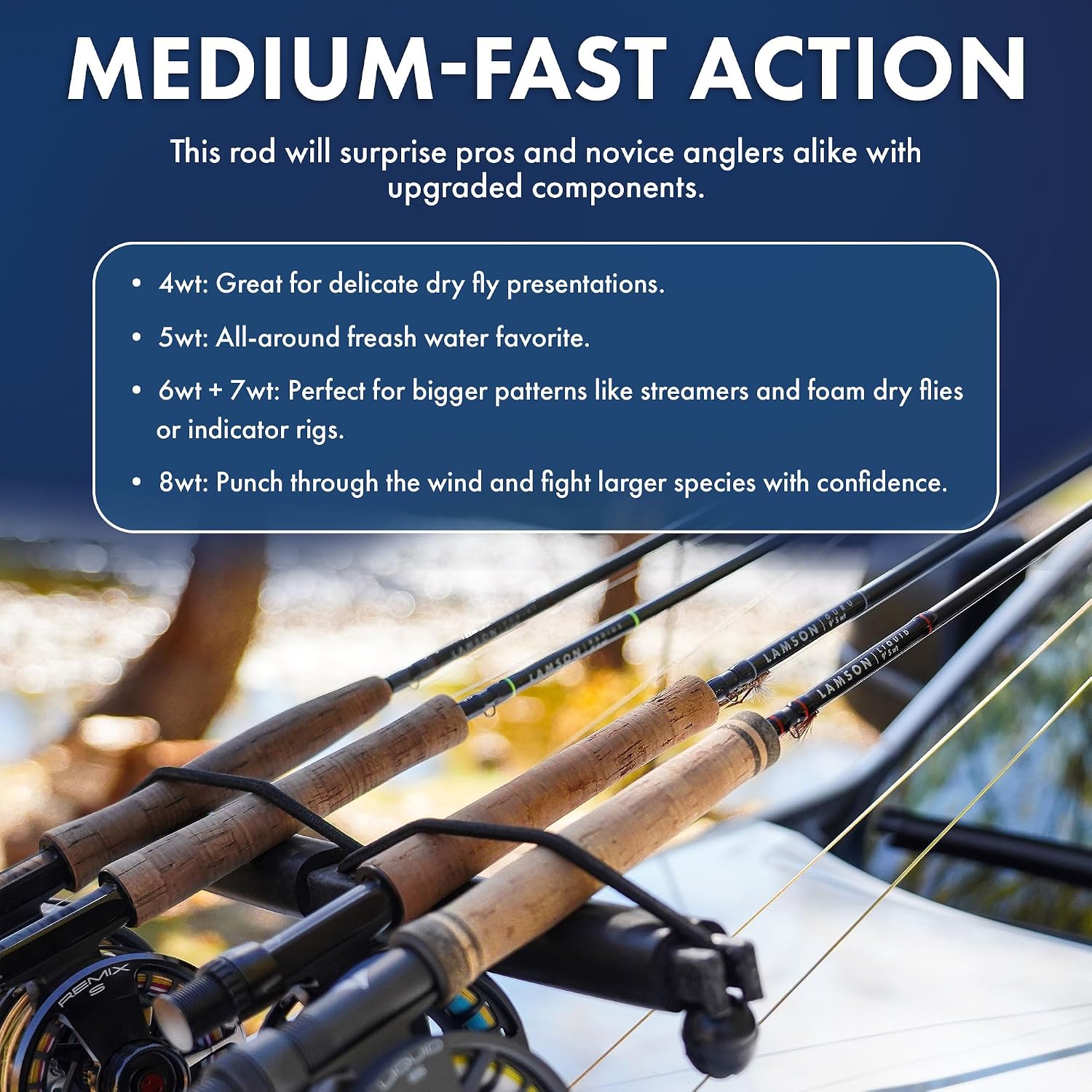 LAMSON Guru Medium Fast Action Fly Fishing Rod, All-Water 9' 4-piece w/Tube