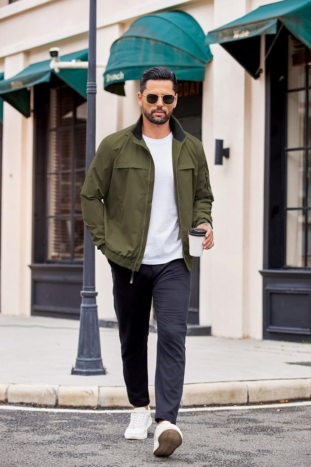 COOFANDY Mens Lightweight Bomber Jackets Stand Collar Windbreaker Softshell Jacket Zip Up Coat for Fall Outdoor
