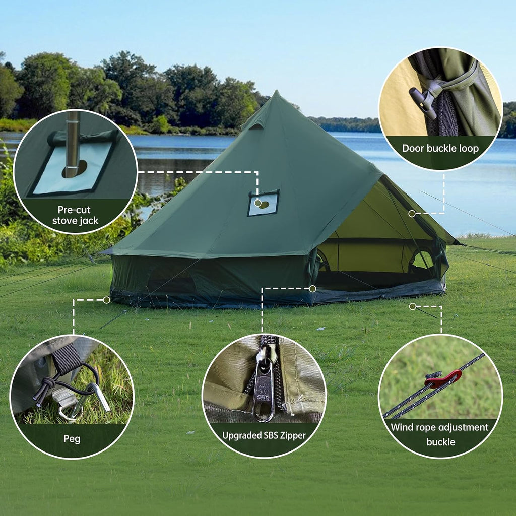 Bell Tent with Stove Jack, 13.1/16.4ft 4 Season Yurt Tent