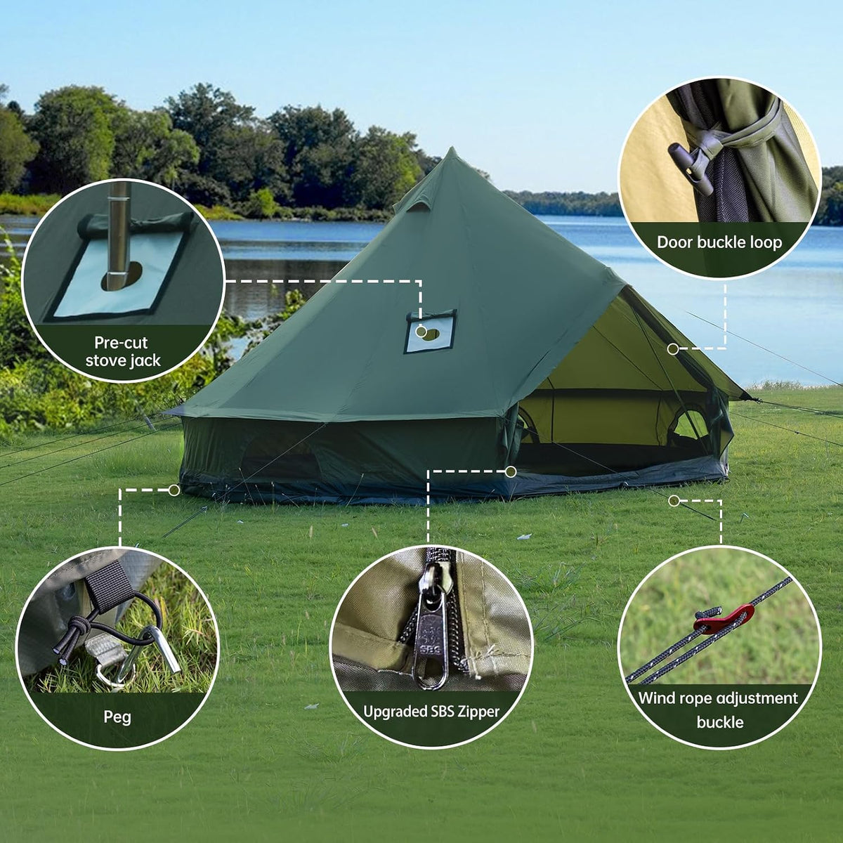 Bell Tent with Stove Jack, 13.1/16.4ft 4 Season Yurt Tent