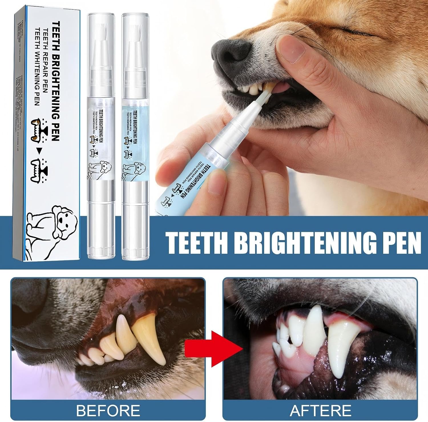 JoanofArc Pet Teeth Whitening Pen, Pet Toothbrush Pen, Pet Teeth Cleaning Pen, Used for Pet Dental Care, Strengthening Teeth, Freshening Breath, Cleaning Teeth, Dog and Cat Tartar Cleaning, Two Packs