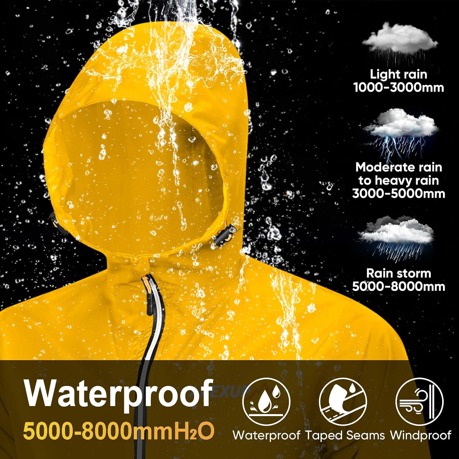 APEXUP Packable Rain Jacket Men Waterproof Lightweight Raincoat with Hood