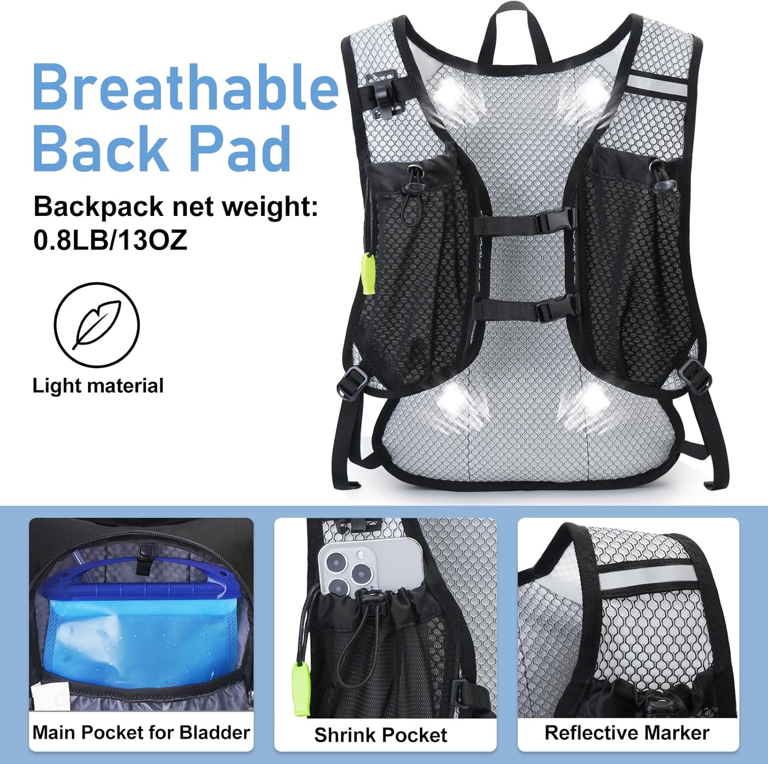 Lightweight Hydration Backpack, Running Backpack with 2L Water Bladder
