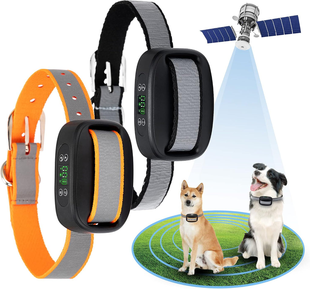 WIEZ GPS Wireless Dog Fence, Electric Dog Fence for Outdoor,Adjustable Warning Strength（98-3280ft）,Pet Containment System Suitable for Mos of Dogs(2 Collars)