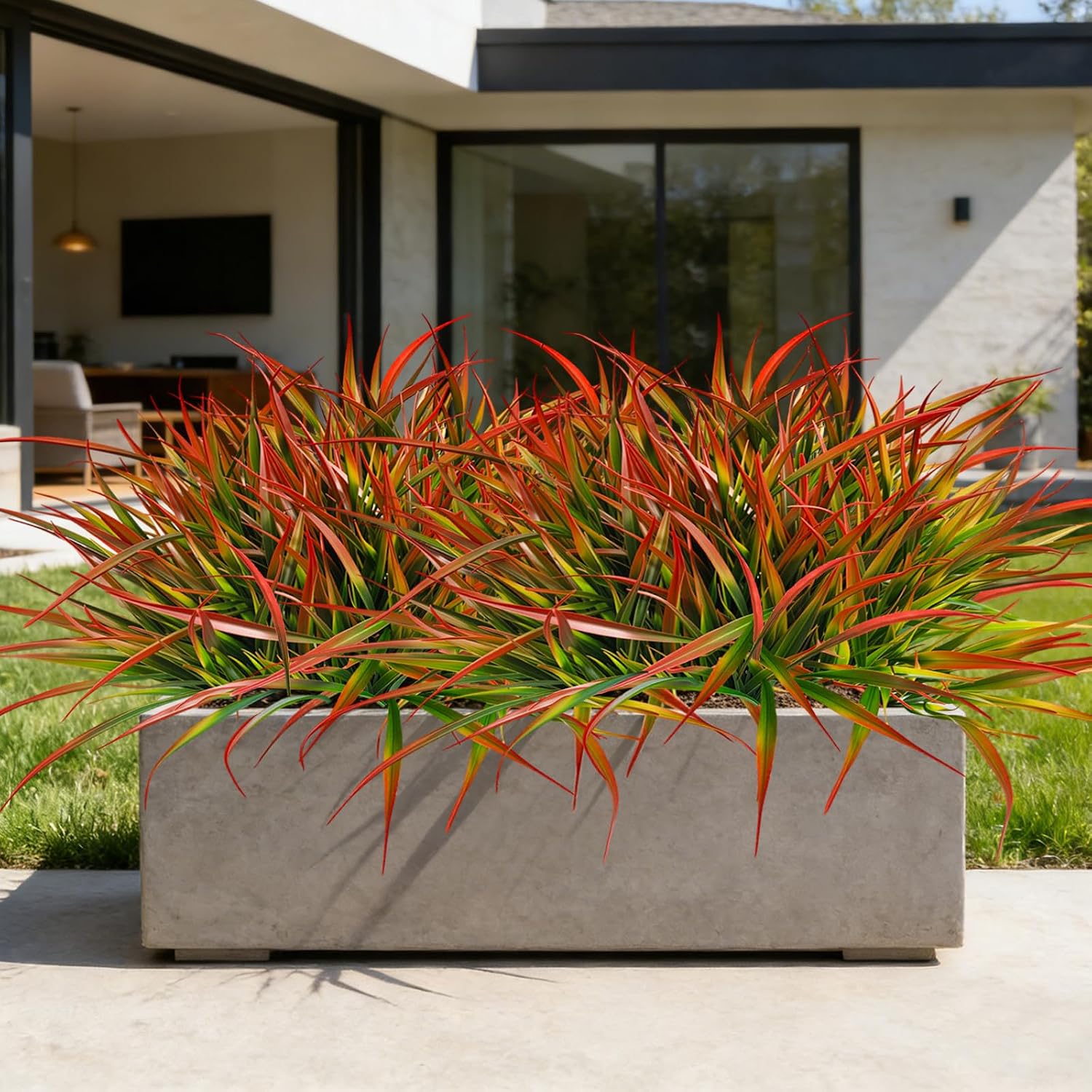 20 Pcs Artificial Plants Outdoor Fake Grass UV Resistant Faux Outdoor Plant, Artificial Greenery Stems Bushes Fake Plants for Spring Summer Fall Decor Fake Mums Fall Flowers Garden Home Decor, Red