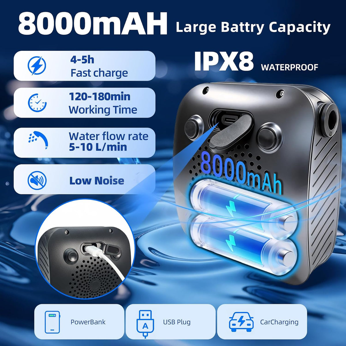 Portable Shower for Camping, IPX8 Filtered Camping Shower