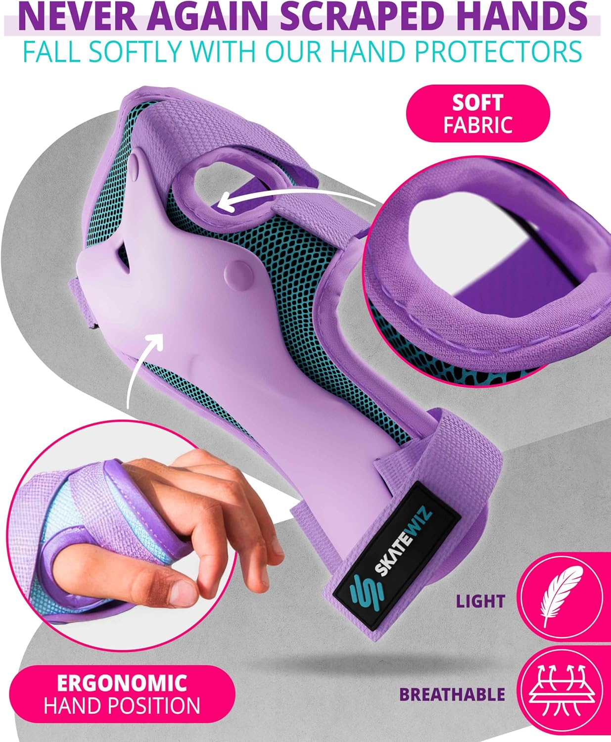 SKATEWIZ Skateboard Pads Protective Gear Set for Kids and Adults - Smash - Roller Skate Pads [6pc] with Wrist Guards - Skating Protective Gear - Roller Derby