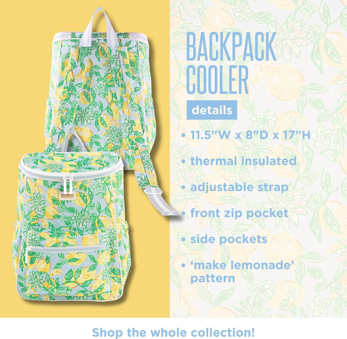 Lilly Pulitzer Insulated Backpack Cooler, Make Lemonade