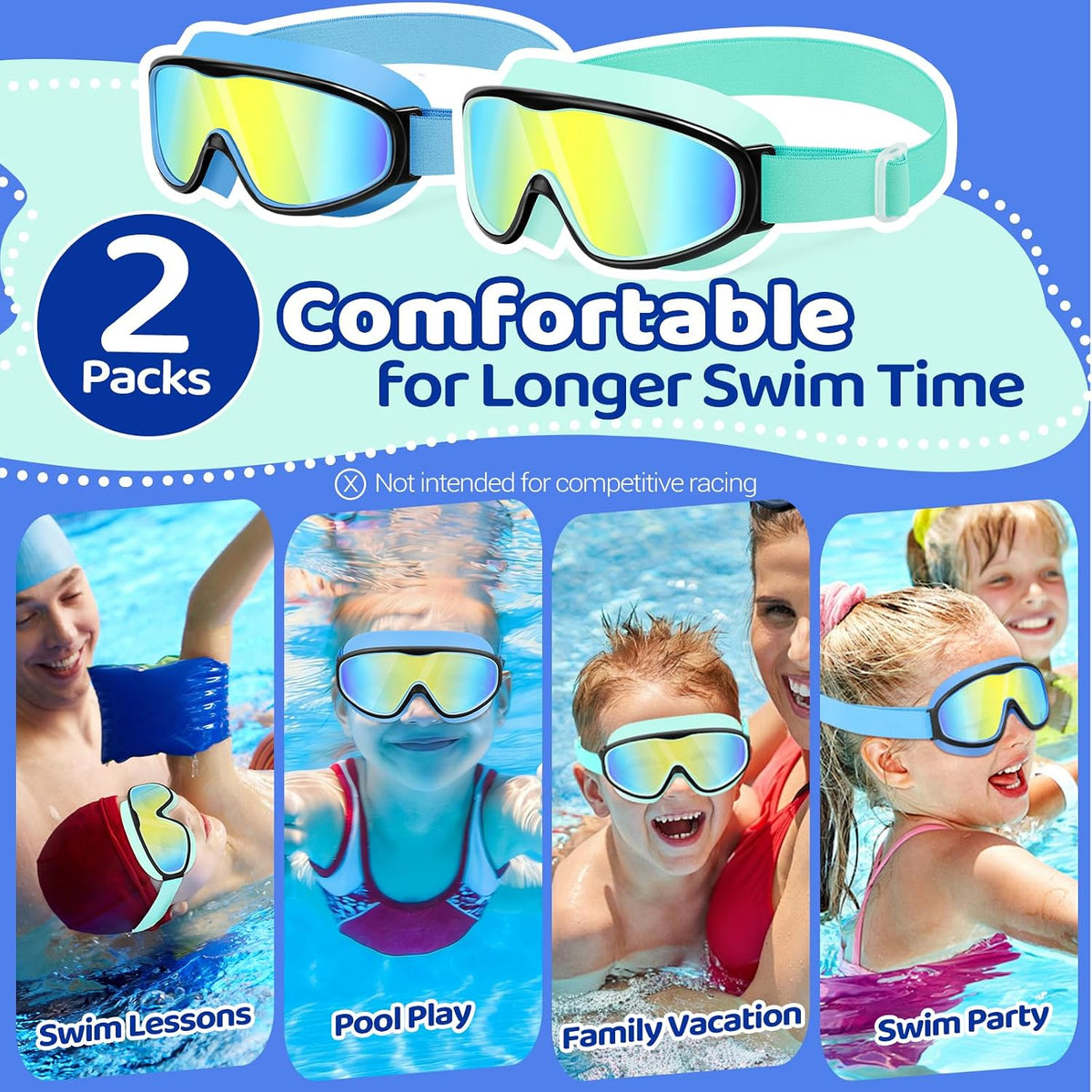 Vvinca Kids Goggles for 3-14, Kids Swim Goggles with Fabric Strap Anti Fog
