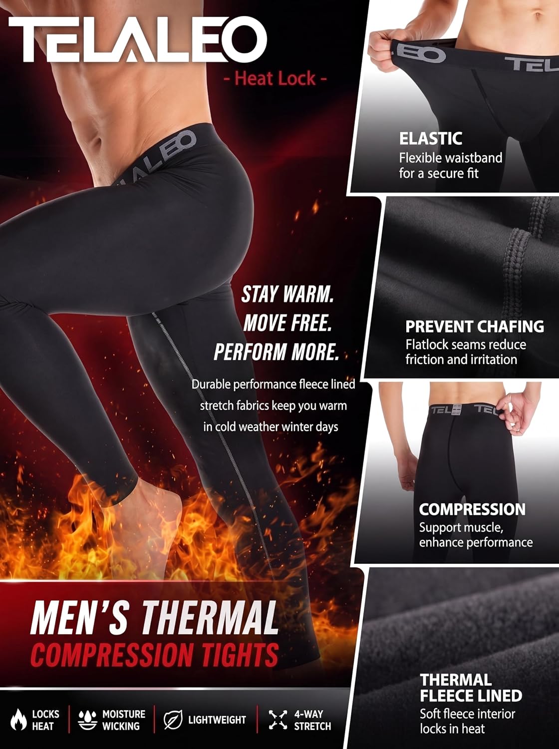 4 or 5 Pack Men's Thermal Compression Pants Fleece Lined Tights Leggings