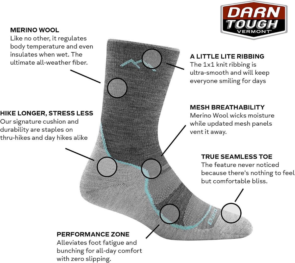 Darn Tough Vermont Women's Light Hiker Micro Crew Cushion Socks (1967)
