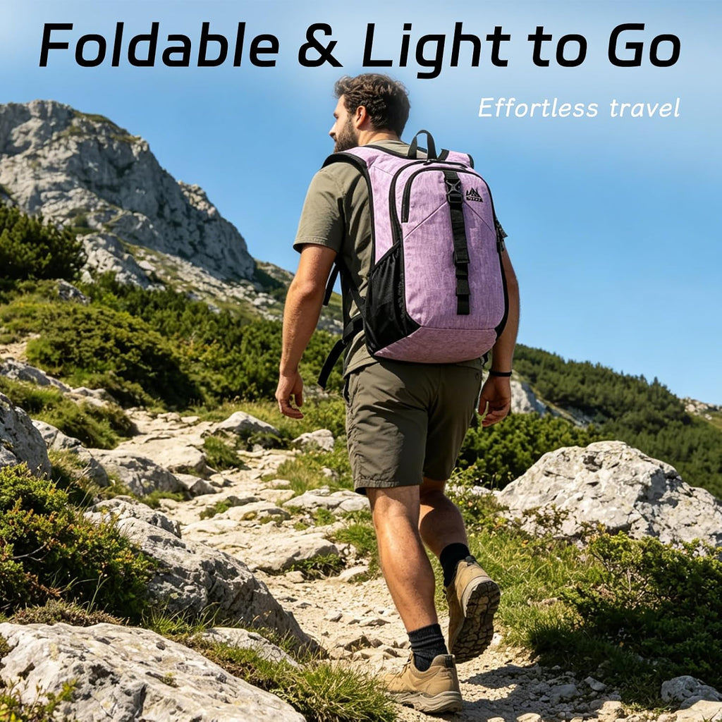 15L Small Hiking Backpack Foldable Ultralight Trekking Camping Outdoors Backpack for Women Men (Purple)