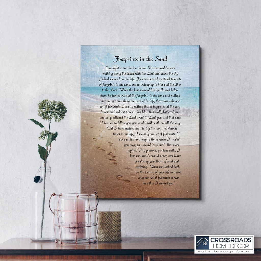 Footprints in the Sand Wall Decor, Footprints in the Sand Inspirational Wall Art, Beach Decor, Christian Gifts for Men and Women Chrisitan Wall Decor, Sympathy Gift.Ready To Hang, C2102-11x14