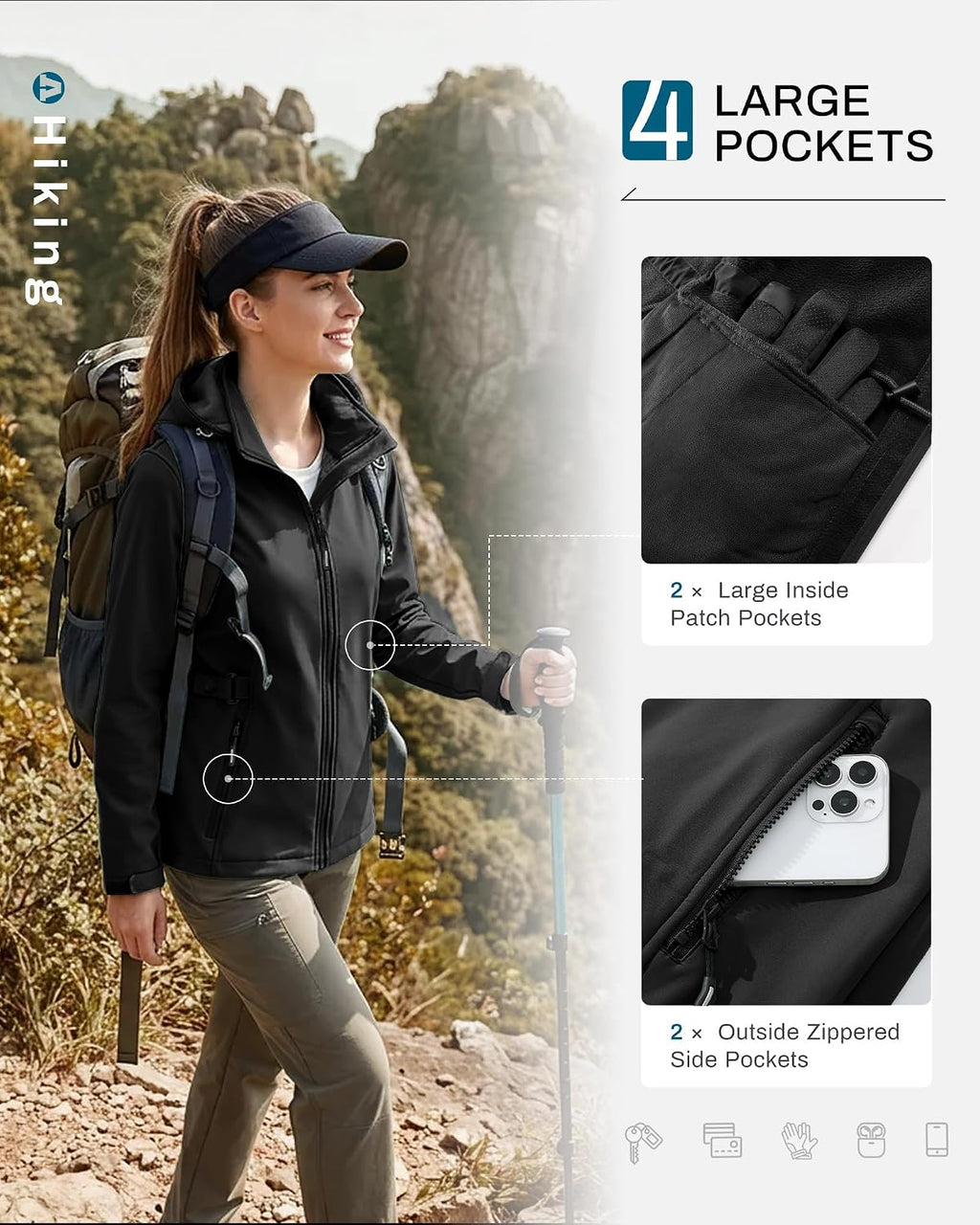 Outdoor Ventures Women's Fleece Lined Rain Jacket Waterproof Softshell Coat