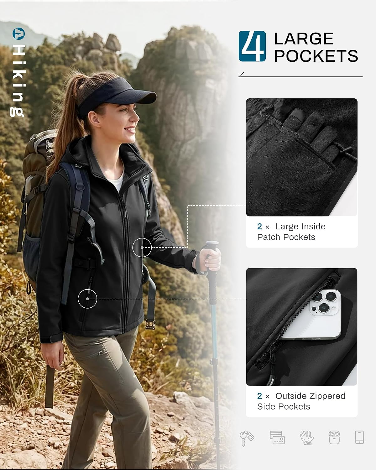 Outdoor Ventures Women's Fleece Lined Rain Jacket Waterproof Softshell Coat