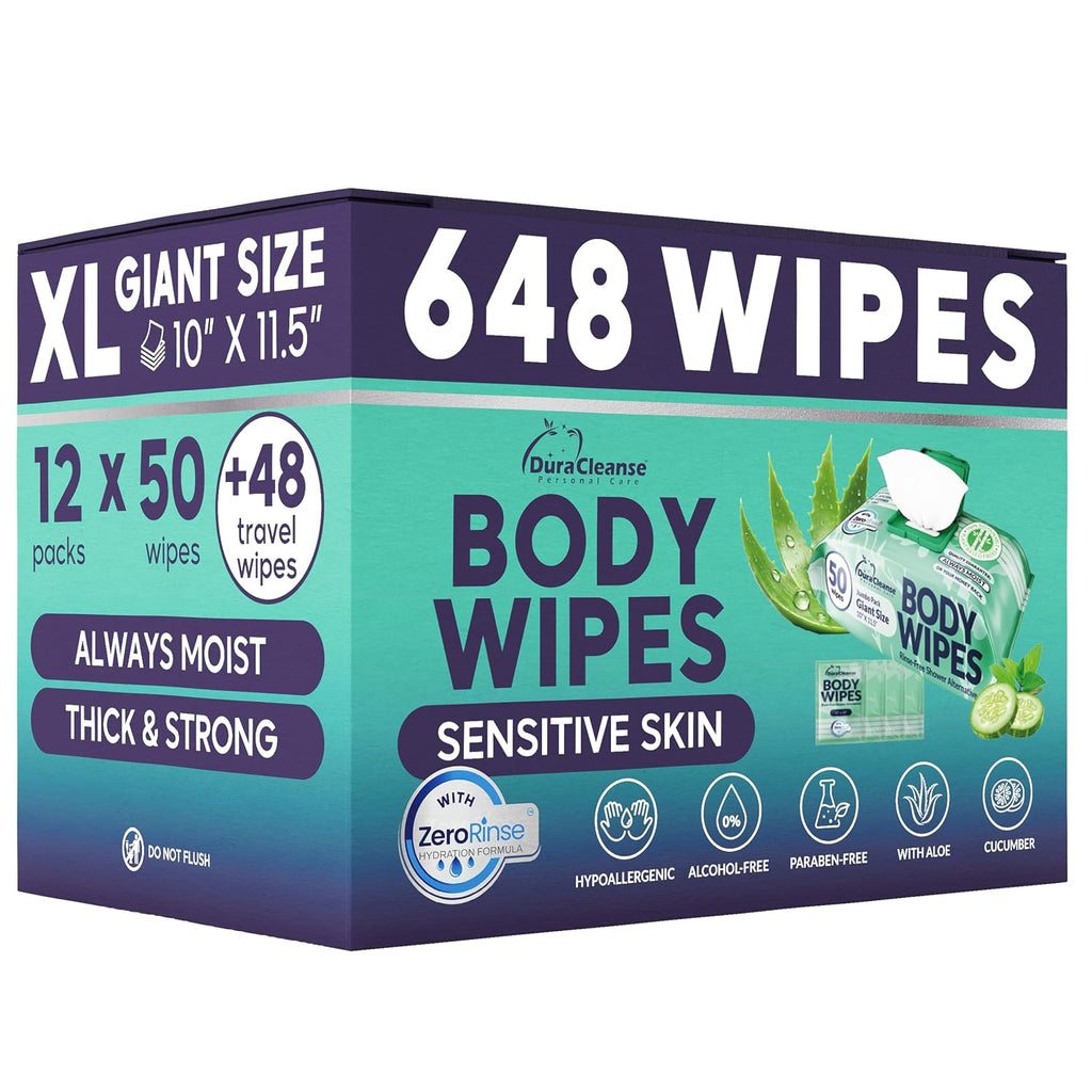 XL Body Wipes for Camping & Outdoor - No Rinse Shower Wipes - 100 Ct (2pk)