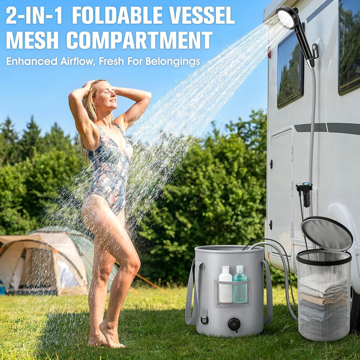 Upgraded Portable Camping Shower, Electric Camping Shower with 25L Bucket