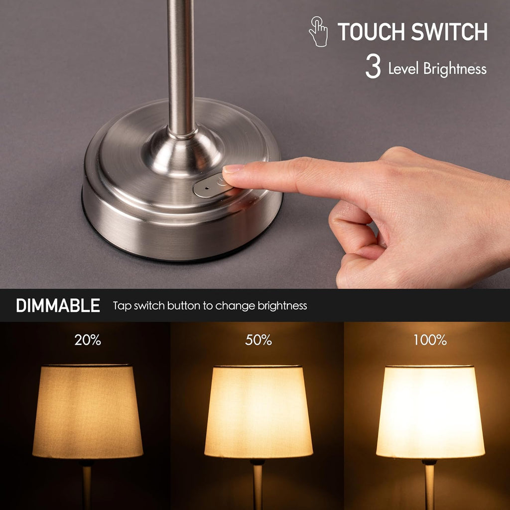 O'Bright Seraph Cordless Rechargeable LED Table Lamp, Brushed Nickel
