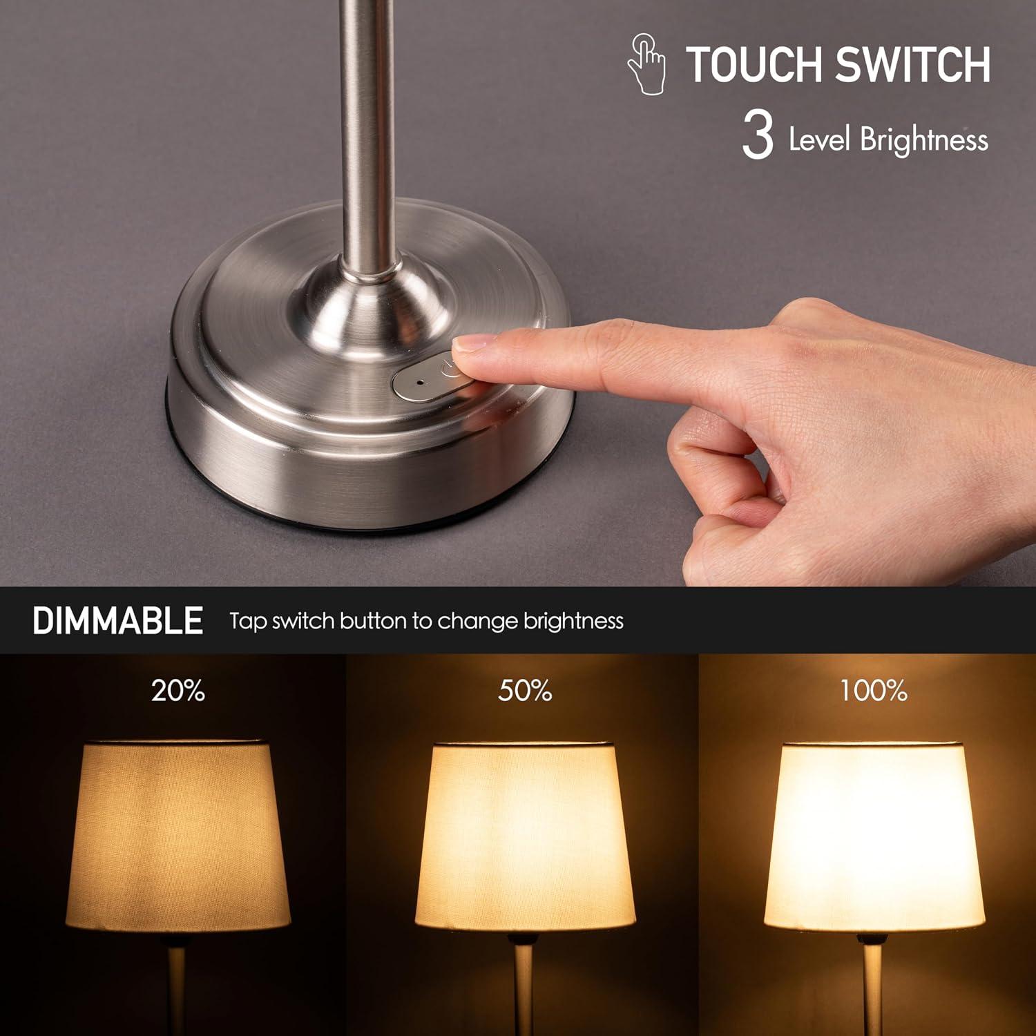 O'Bright Seraph Cordless Rechargeable LED Table Lamp, Brushed Nickel