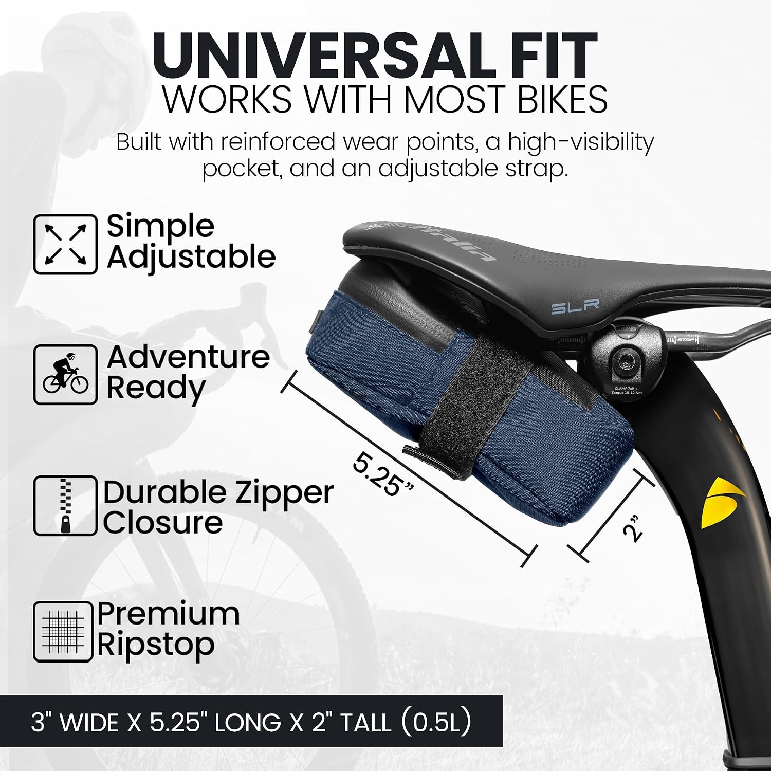 ALMSTHRE Signature Bike Saddle Bag – Cosmic Blue | 0.5L Bike Seat Bag (3" x 5.25" x 2") | Water-Resistant Ripstop, Waterproof Zipper, Internal Pocket | Durable Under Seat Storage