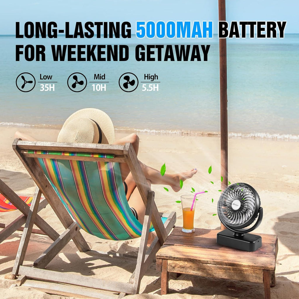 AMACOOL Portable Camping Fan with LED Lantern- 40H Work Time Rechargeable