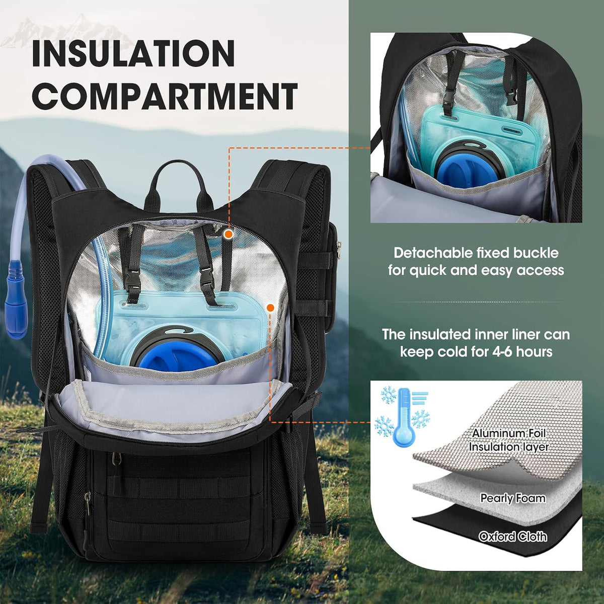 RAINSMORE Tactical Hydration Backpack 18L with 2L Water Bladder - Insulated Military Daypack for Hiking, Rucking, Commuting - Waterproof MOLLE Pack for Men Women Cycling Camping Running