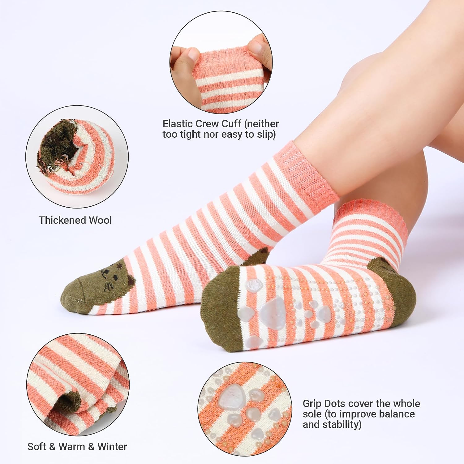 SISOSOCK Non Slip Slipper Socks with Grips for Women Cabin Crew House Socks