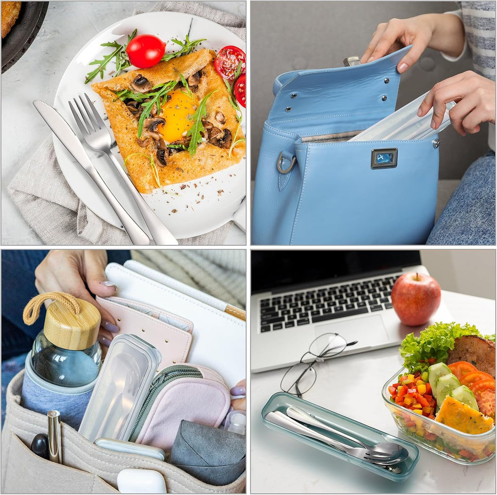 Yinkin 4 Pack Travel Silverware Set with Case for Lunch,Gold