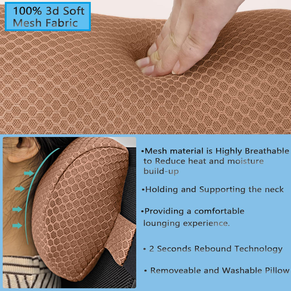 1 Pack Headrest Pillow for Patio Chaise Lounge,Recliner,Beach Chair,Brown
