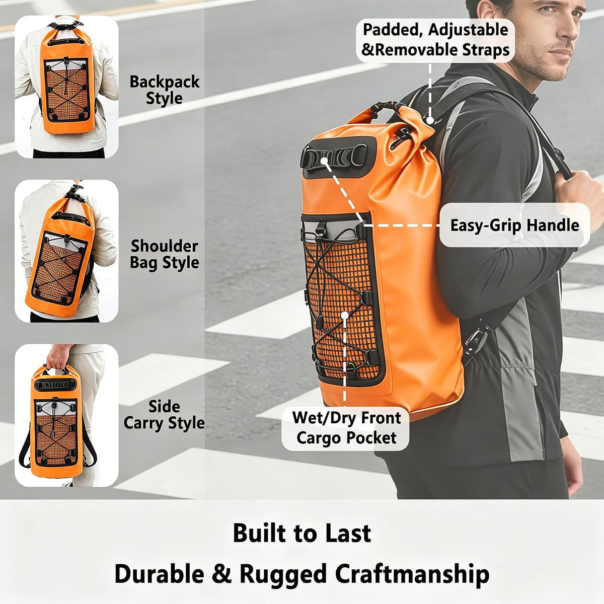 SHENDU 20L Roll-Top Waterproof Dry Bag Backpack for Kayaking Hiking(orange)