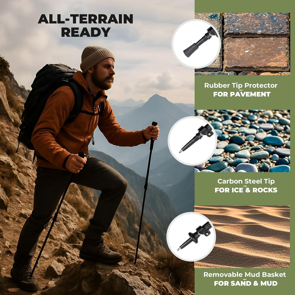 Ultralight Trekking Pole, Collapsible Hiking Pole with EVA Grip & Carbon Tip, 6061 Aluminum, Adjustable 62-135cm for Hiking Camping, 1 Stick