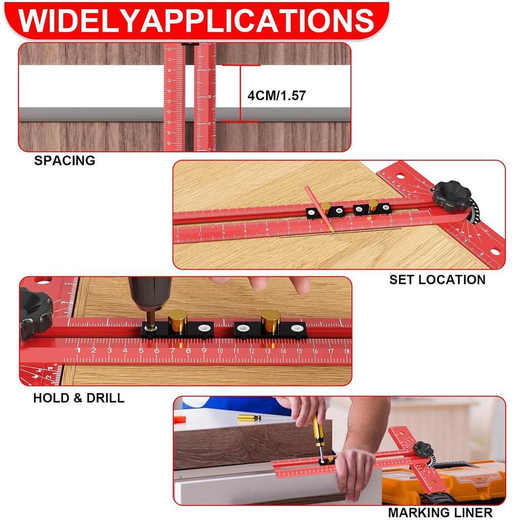 Woodworking T Square Ruler, Precision Drilling Positioning Measuring Tools, Adjustable Aluminum Alloy Sliding 13.5 Inch T-Square Ruler with Angle Adjustment for Carpenter Work and Architect