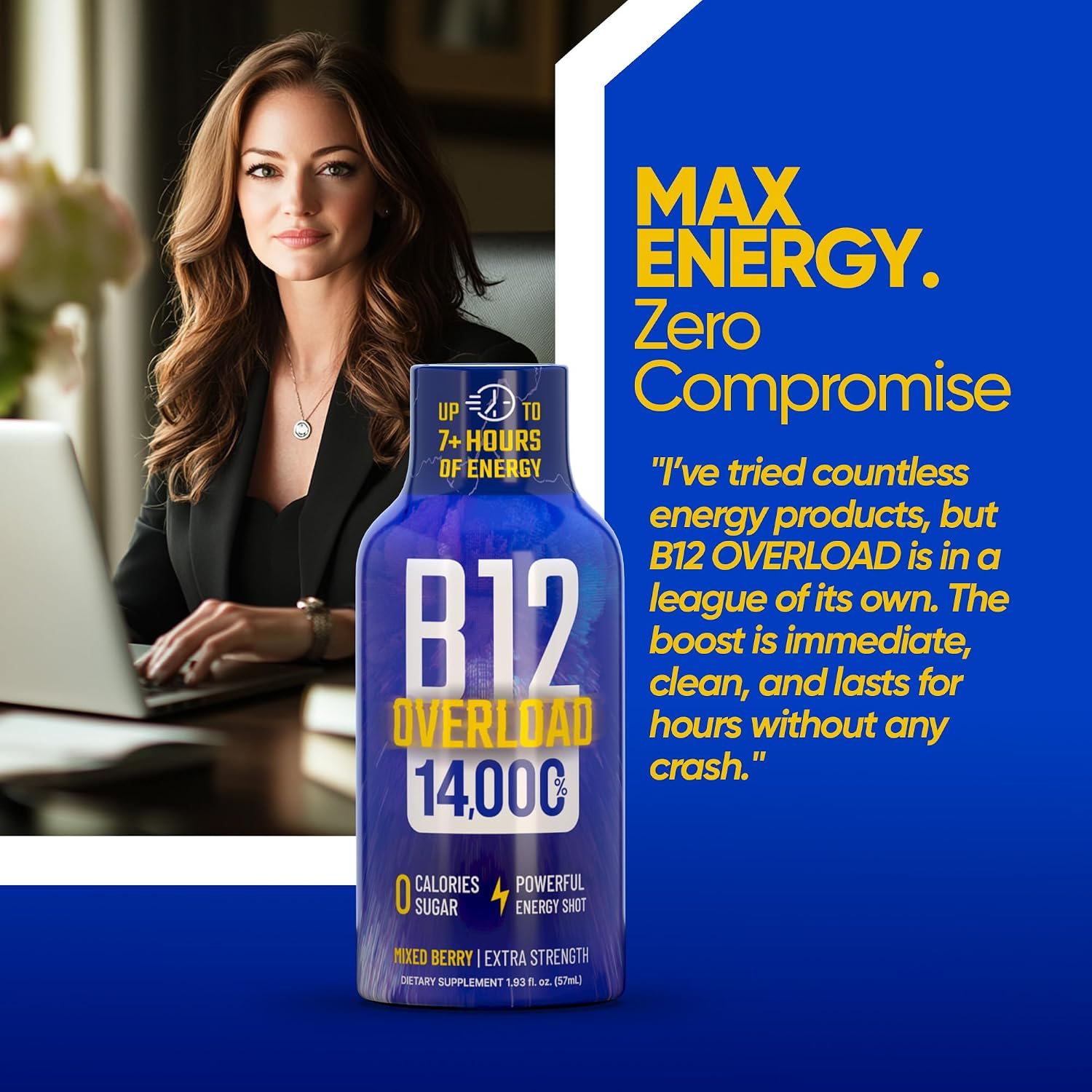 B12 Overload Extra Strength Energy Shot – Mixed Berry– 260mg Caffeine, 14000% B12, Electrolytes – Energy & Vitality Support – Zero Sugar No Calories – Vegan, Kosher, Gluten-Free – 1.93 fl oz, 24-Pack