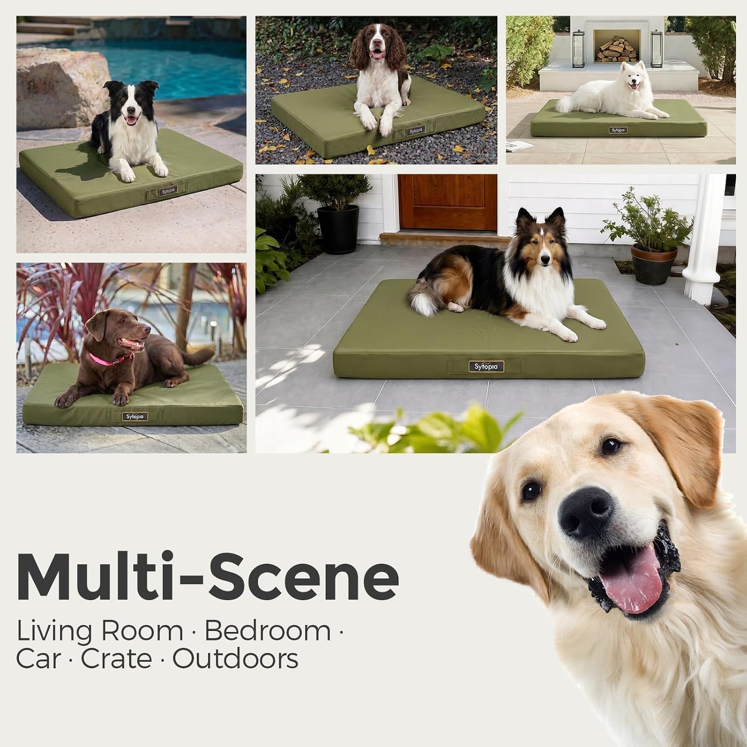 Sytopia Outdoor Dog Bed for Large Sized Dogs, 42“ Canvas Waterproof Pet Bed with Removable Washable Cover, XL Cooling Mat for Patio, Crate, Camping, Travel & Home, Green