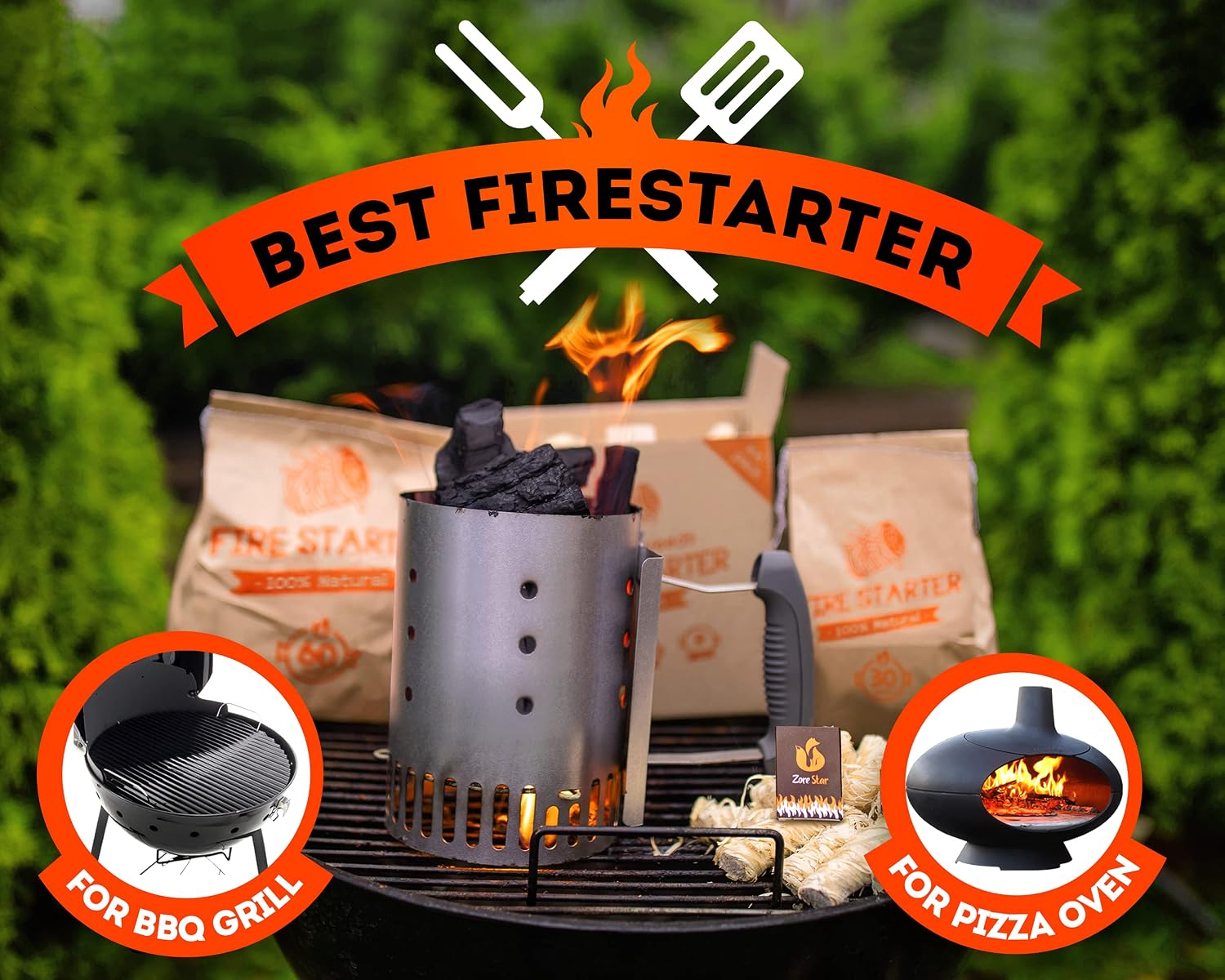 Fire Starters XXL 120 pcs - Firelighters for Indoor and Outdoor Use, Compatible with Solo Stove, Green Egg and Other firepits and BBQs - Box of 100% Waterproof Firestarters