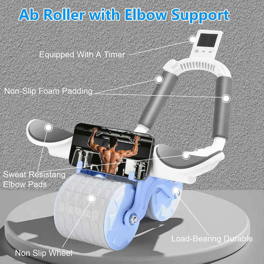 2026 Upgraded Ab Roller Wheel with Knee Mat &Timer - Automatic Rebound Abdominal Wheel with Elbow Support, Abs Workout Equipment for Core Strength Training, Ab Exercise Roller for Women Men