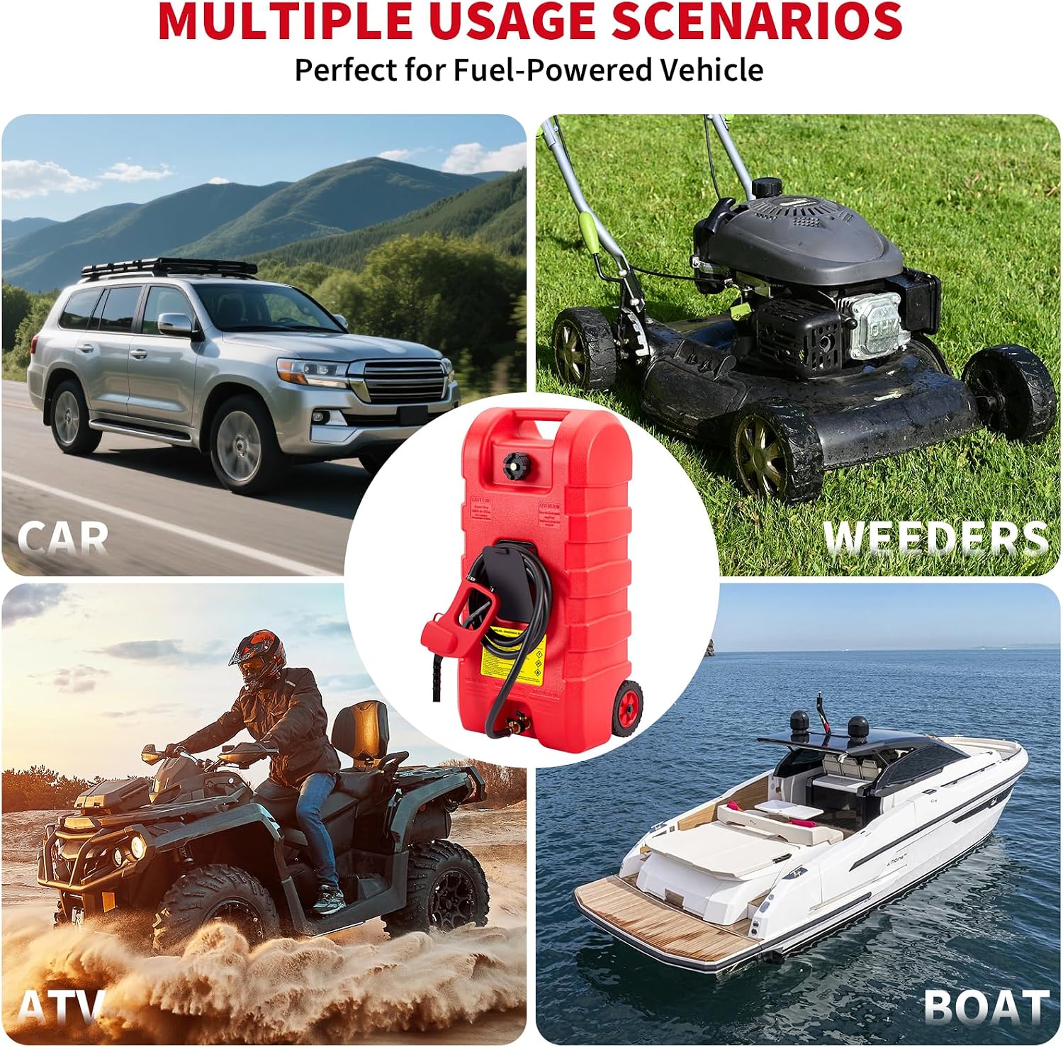 15 Gallon Gas Can, Fuel Transfer Tank, Portable Fuel Tank With Pump, Portable Gasoline Tank On Wheels With Le Fluid Transfer Siphon Pump and 10-Inch Hose, for Cars, Boats, Lawnmowers, ATVs, Tractor