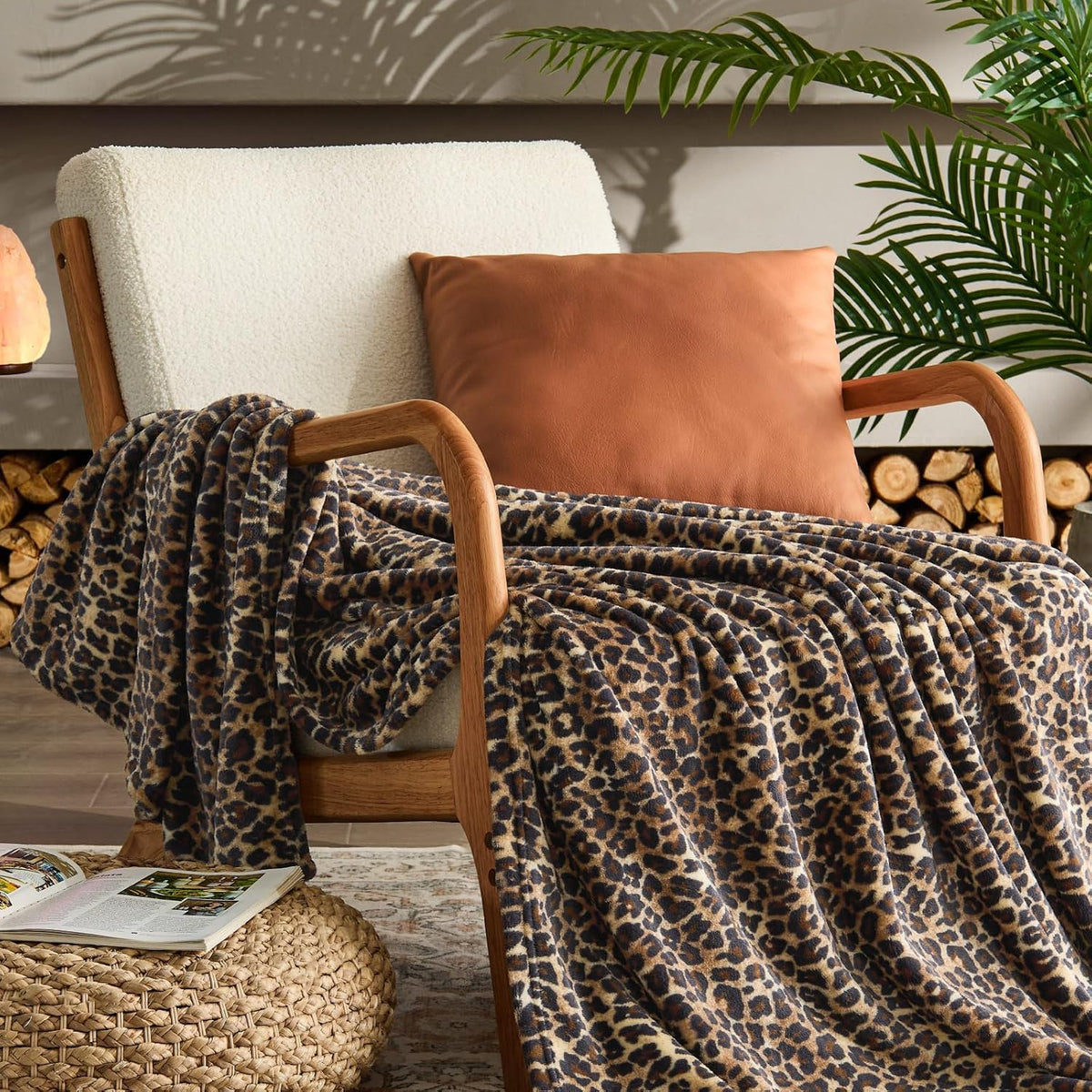 BEDELITE Fleece Blanket Soft Plush Throw for Couch Brown Leopard 50"x60"