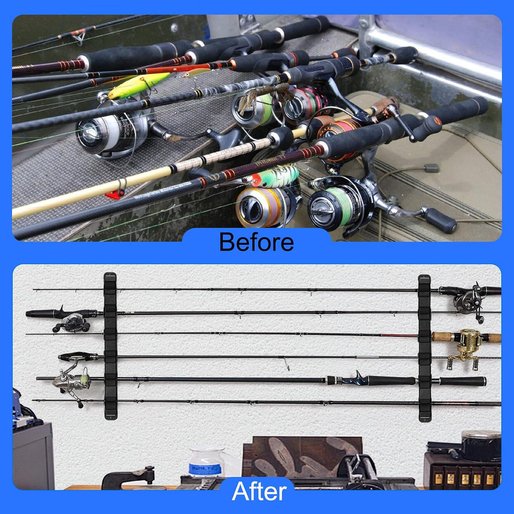 2-Set Horizontal Fishing Rod Holders Wall-Mounted Holds 12 Rods or Combos