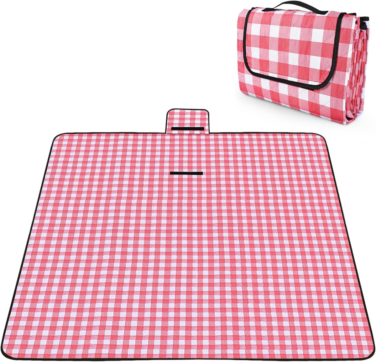 OBTANIM Extra Large Picnic Blanket 80 x 80 Inch Waterproof Foldable Beach Blankets Outdoor Picnic Mat for Camping Grass Lawn Park Music Festival Party Accessories (Red and White)