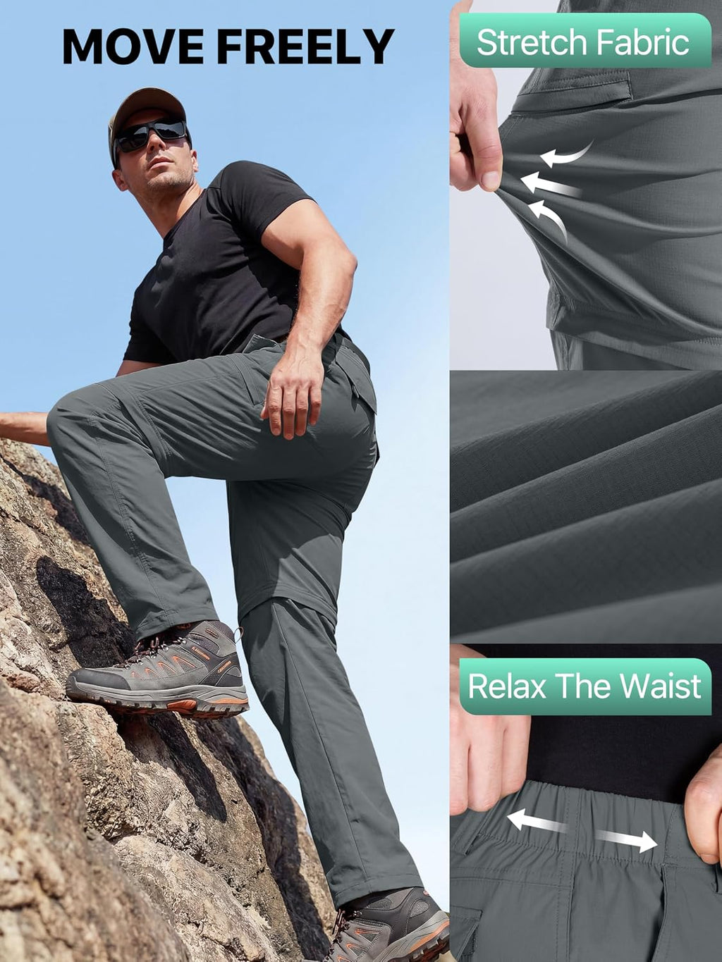 FREE SOLDIER Men's Convertible Hiking Pants Outdoor Lightweight
