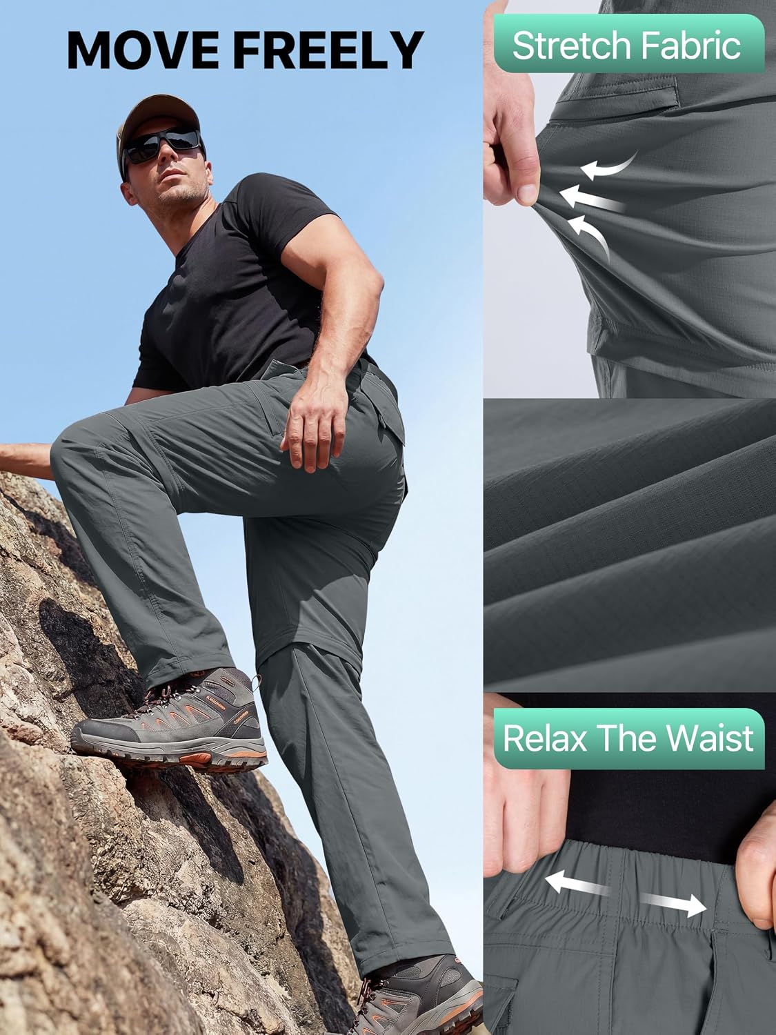 FREE SOLDIER Men's Convertible Hiking Pants Outdoor Lightweight