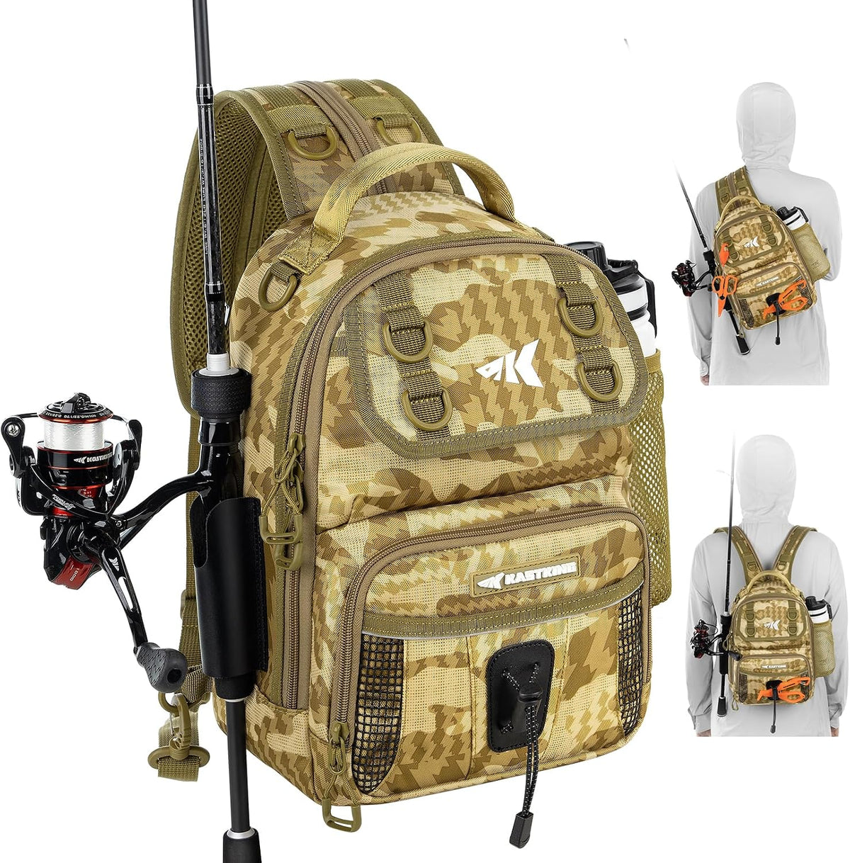 KastKing BaitSpace Fishing Sling Bag, Fishing Backpack with Rod Holder